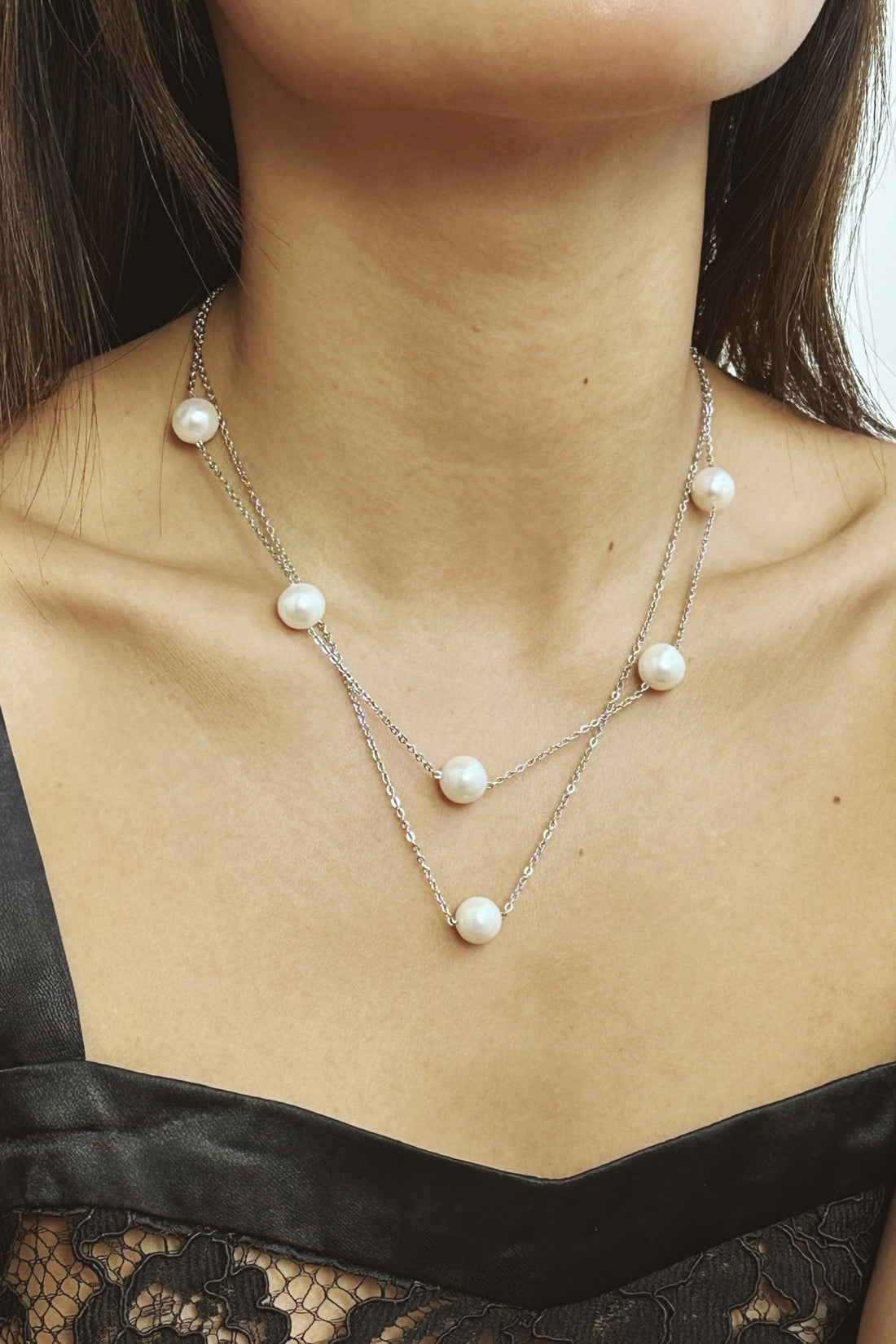 2-Chain Freshwater Palawan Pearls Necklace (Silver)