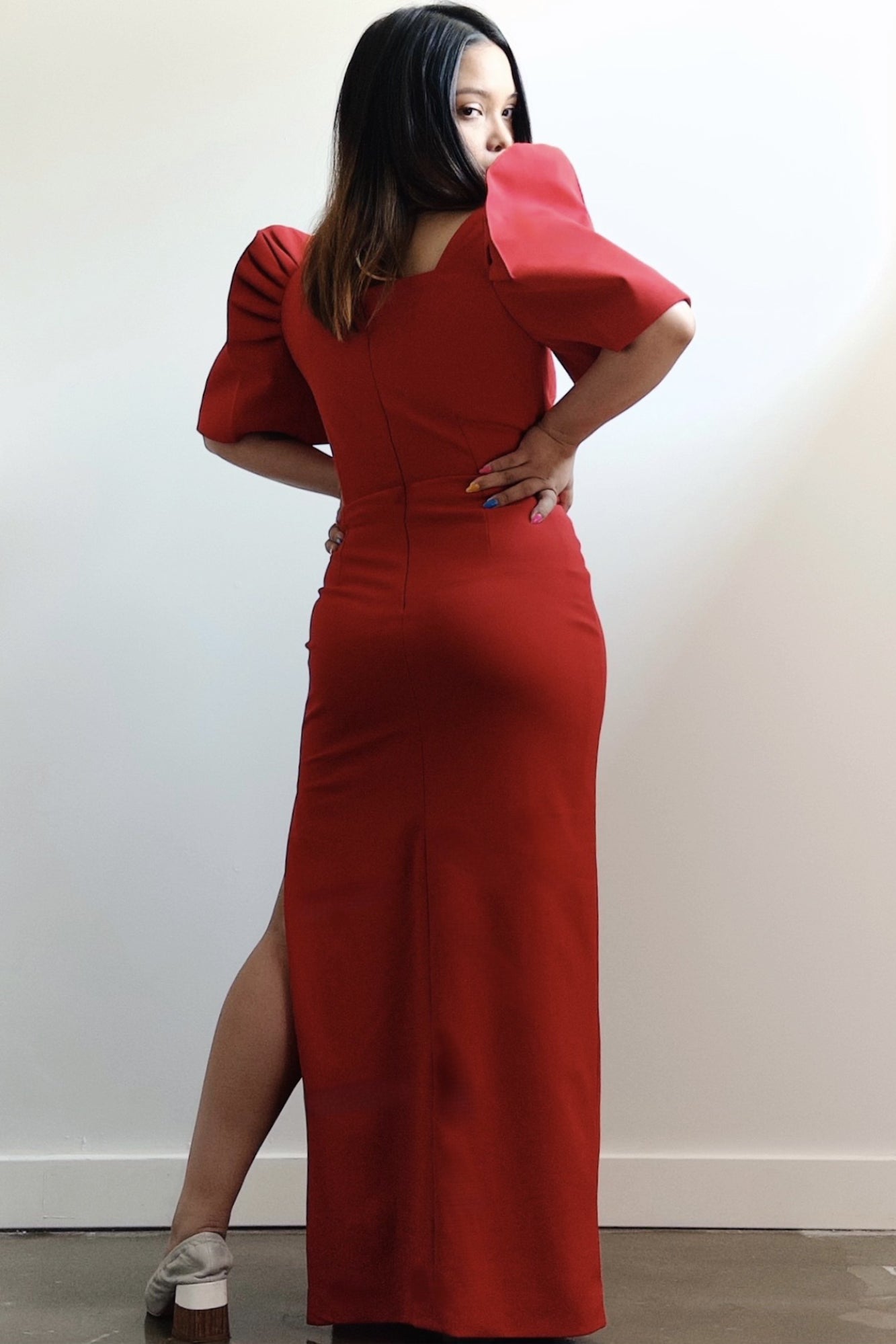 Jersey Crepe Sheath Terno Dress with Slit (Red)