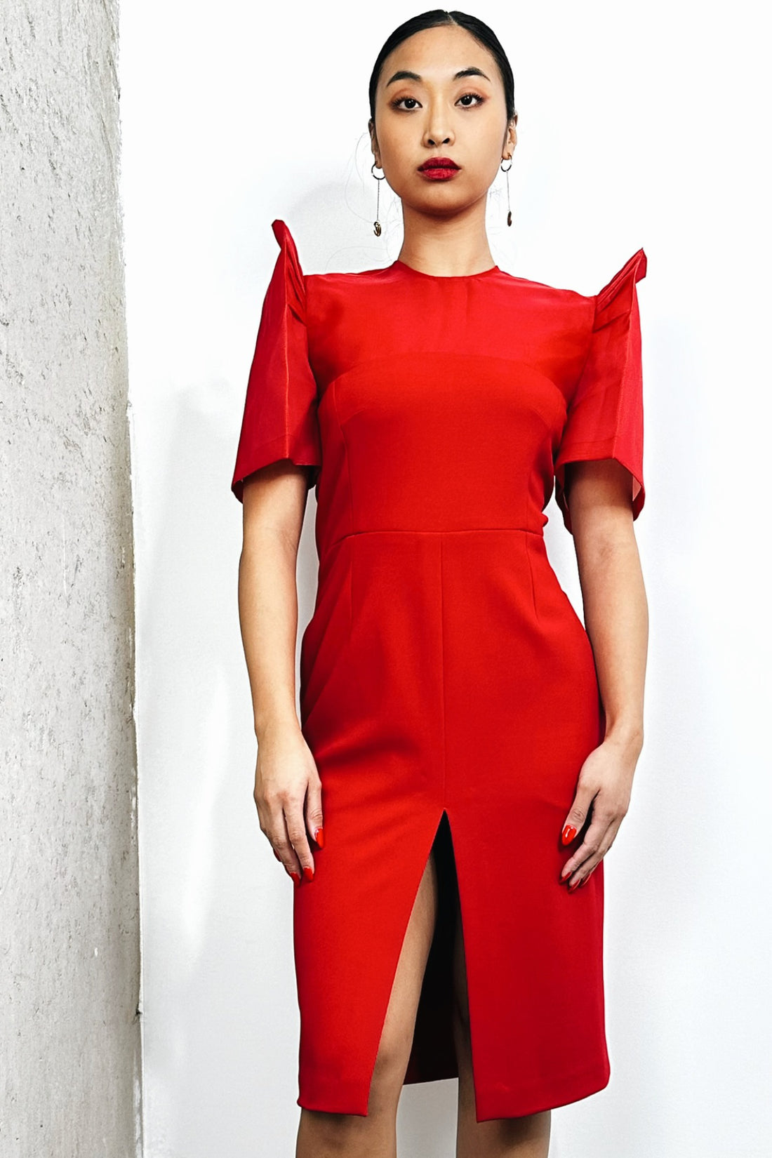 Sheer Shoulder Terno Dress (Red)