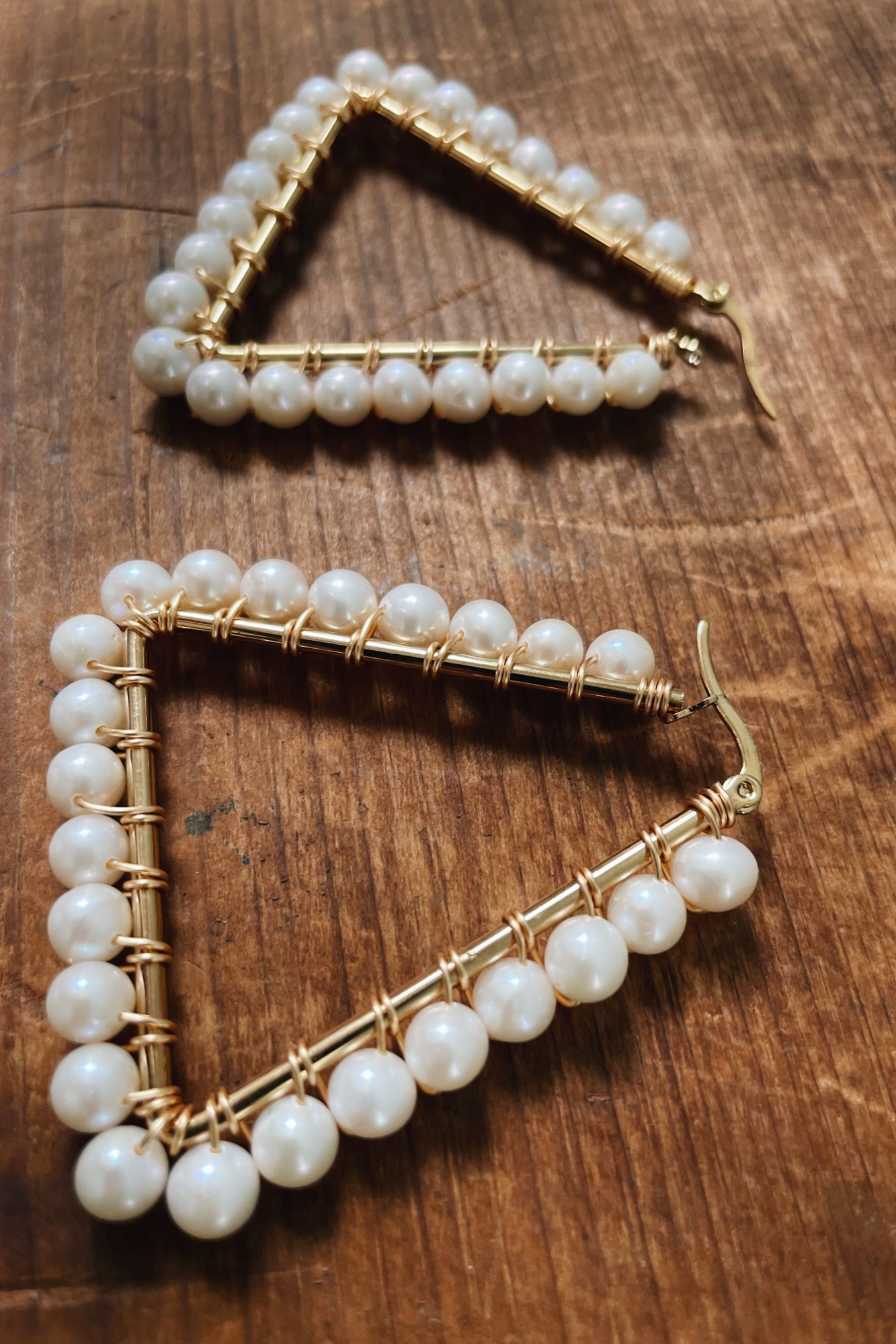 Freshwater Palawan Pearl Triangle Hoop Earrings (1.5”x 2”)