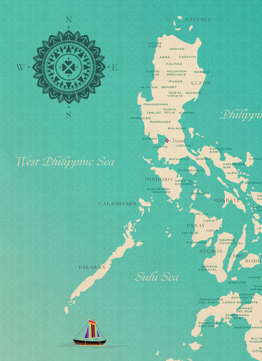 CMANGO Design Map of the Philippines, Classic, Compass Detail