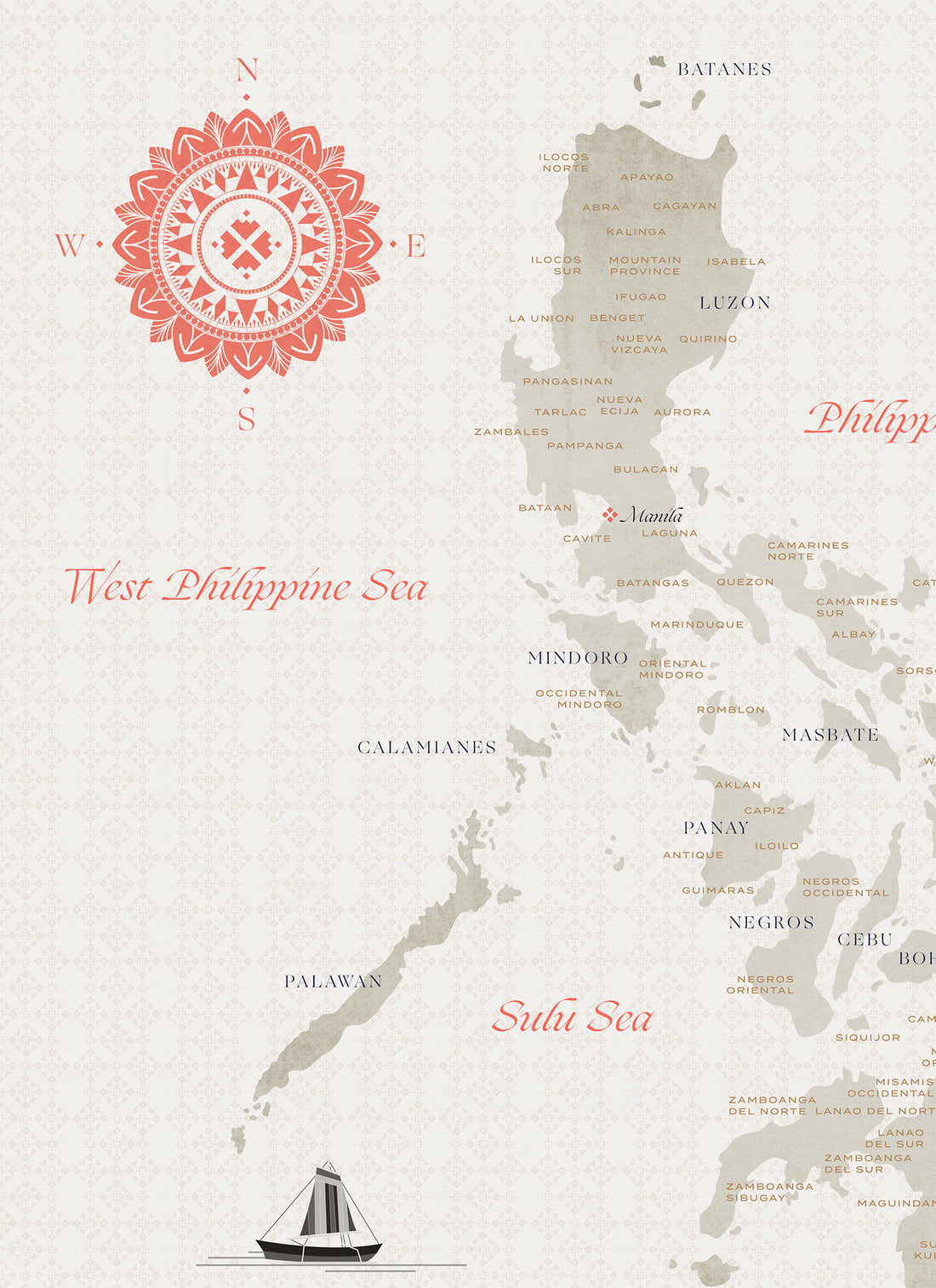 CMANGO Design Map of the Philippines, Coral, Compass Detail