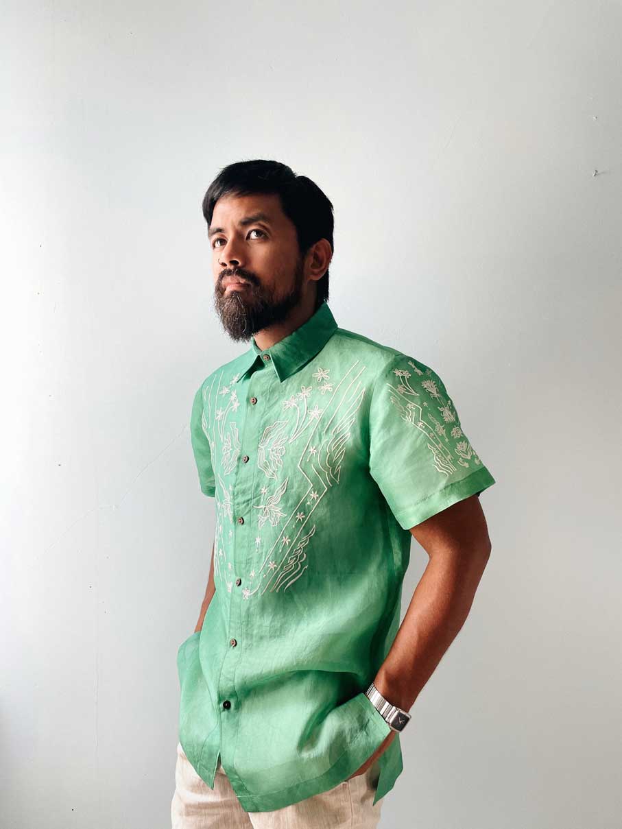 Unisex Art Deco Short Sleeved Barong (Jade)