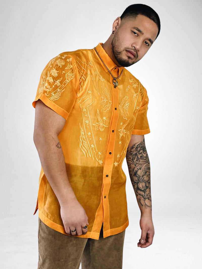 Unisex Art Deco Short Sleeved Barong (Narra Blossom)