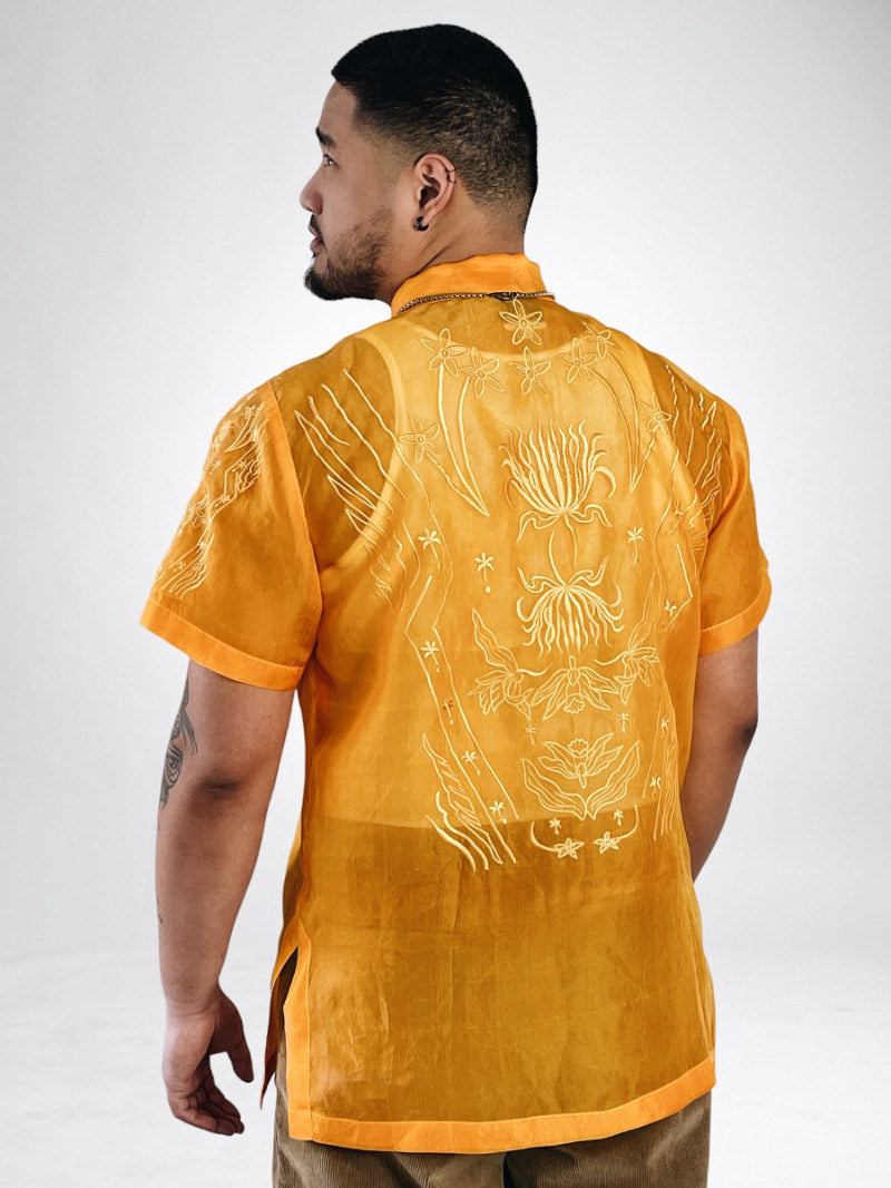 Unisex Art Deco Short Sleeved Barong (Narra Blossom)