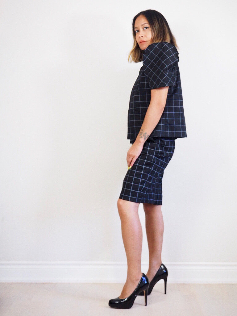 VINTA Terno Suit Skirt in Black - Side View with VINTA Terno Suit Jacket in Black