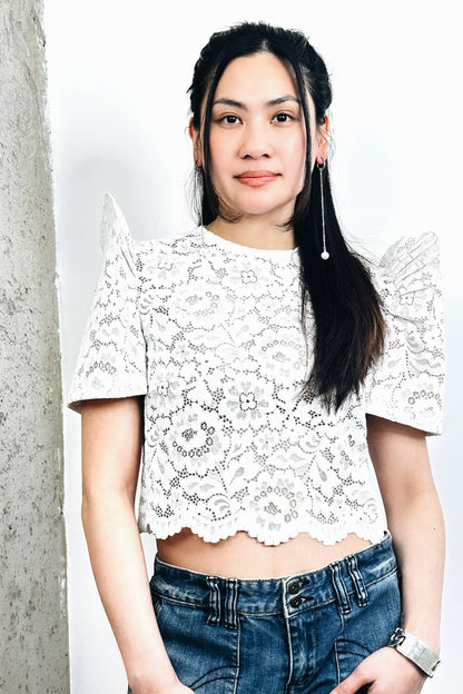 PAMANA Scalloped Lace Terno Top (White)