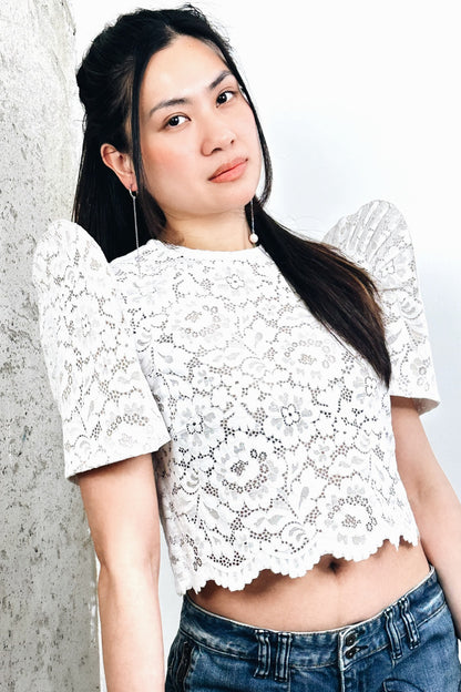 PAMANA Scalloped Lace Terno Top (White)