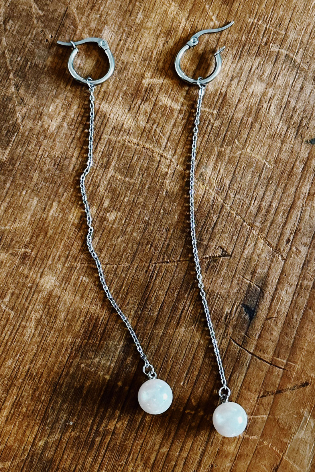 Freshwater Palawan Pearl Hoop Drop Earrings (Silver)