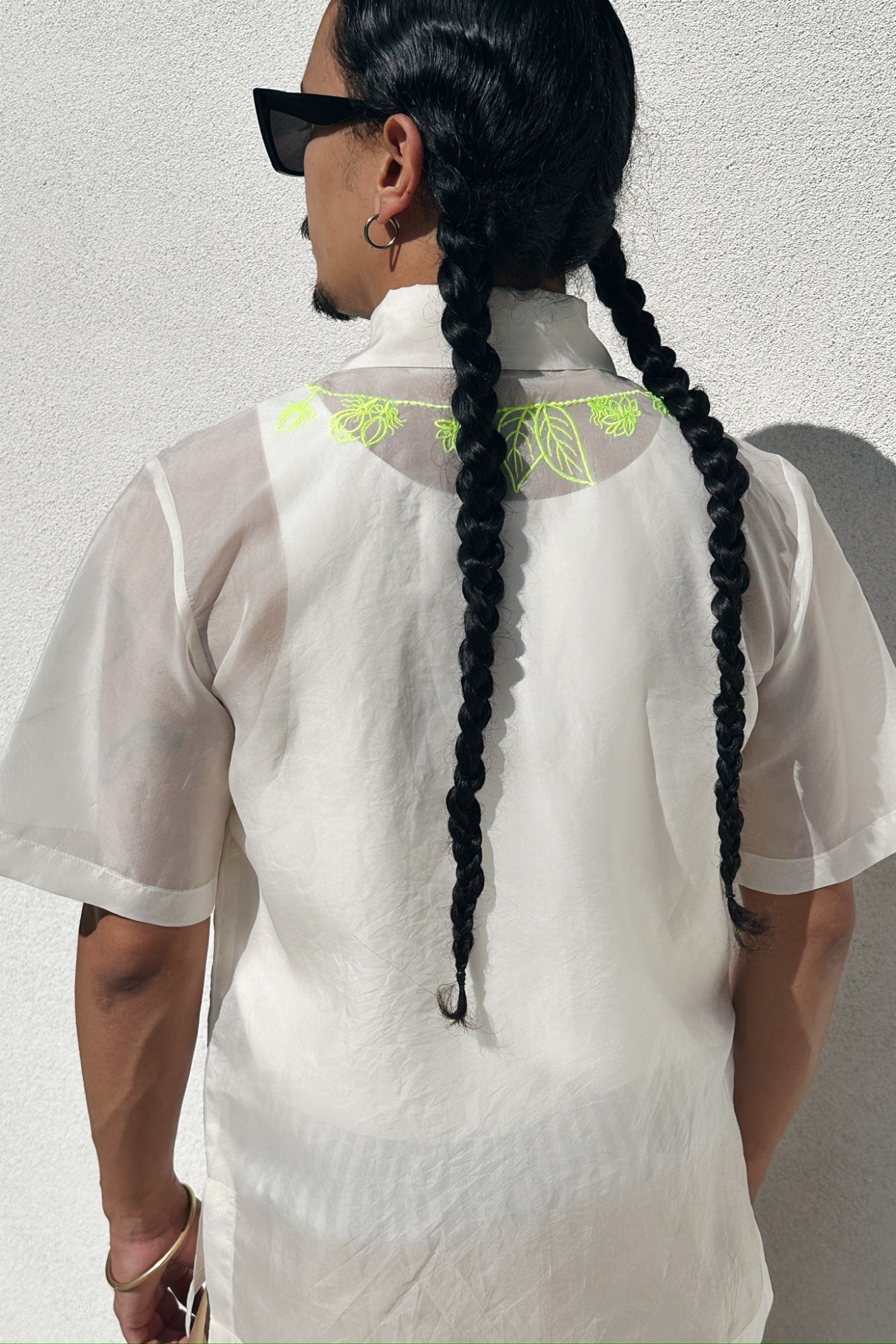 Short Sleeve Butterfly Collar Barong (Sampaguita Garland) (Neon Thread)