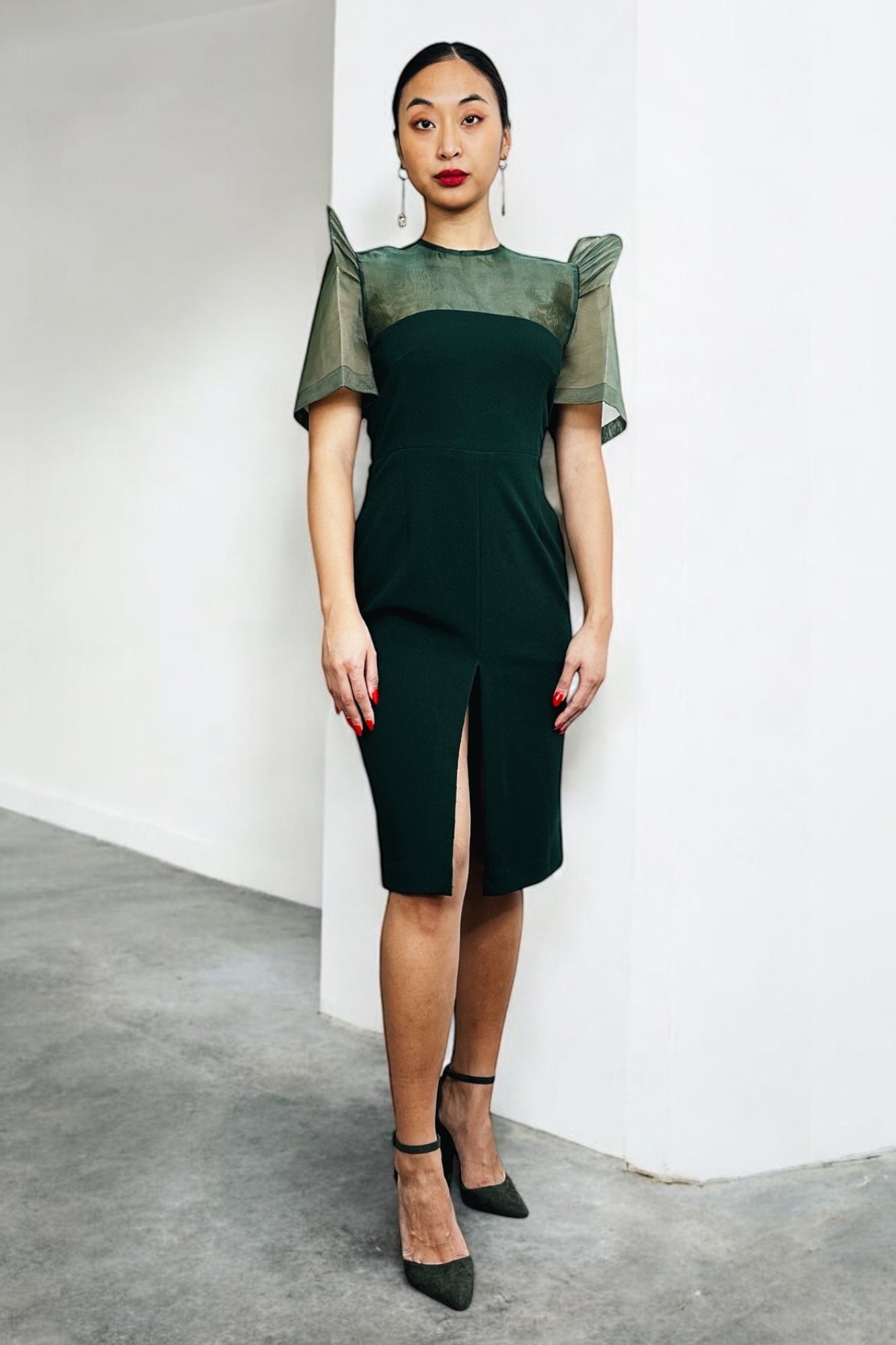 Sheer Shoulder Terno Dress (Green)