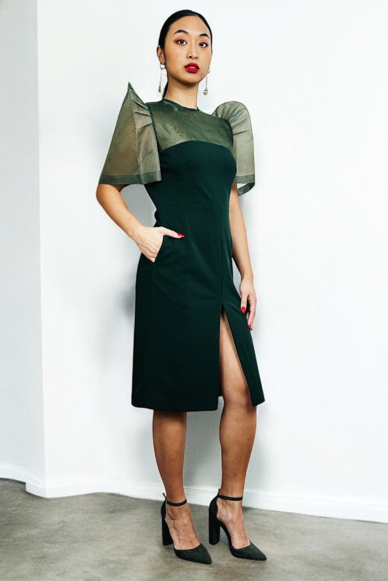 Sheer Shoulder Terno Dress (Green)