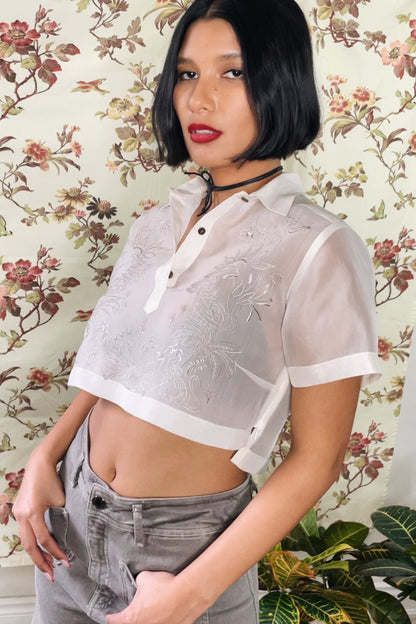 Filipino Deco Crop Barong in Jusi (Natural)