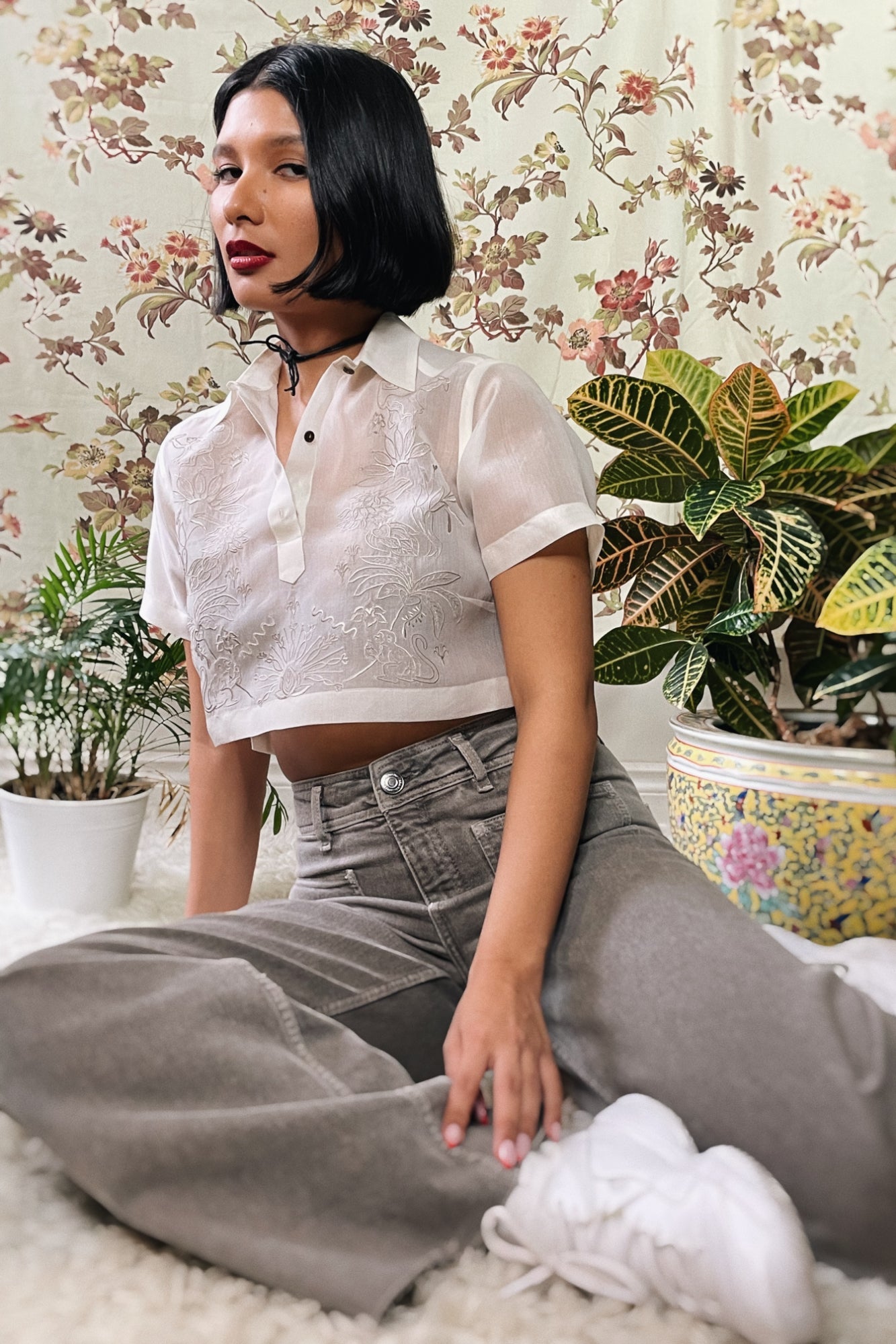 Filipino Deco Crop Barong in Jusi (Natural)