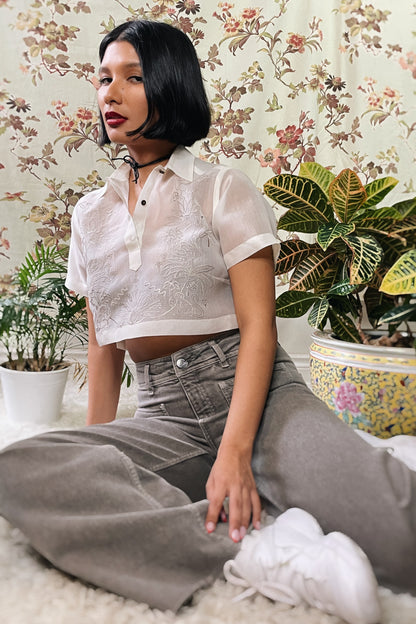 Filipino Deco Crop Barong in Jusi (Natural)