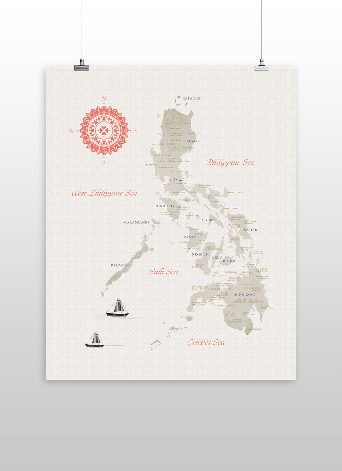 CMANGO Design Map of the Philippines, Coral, 16" x 20"