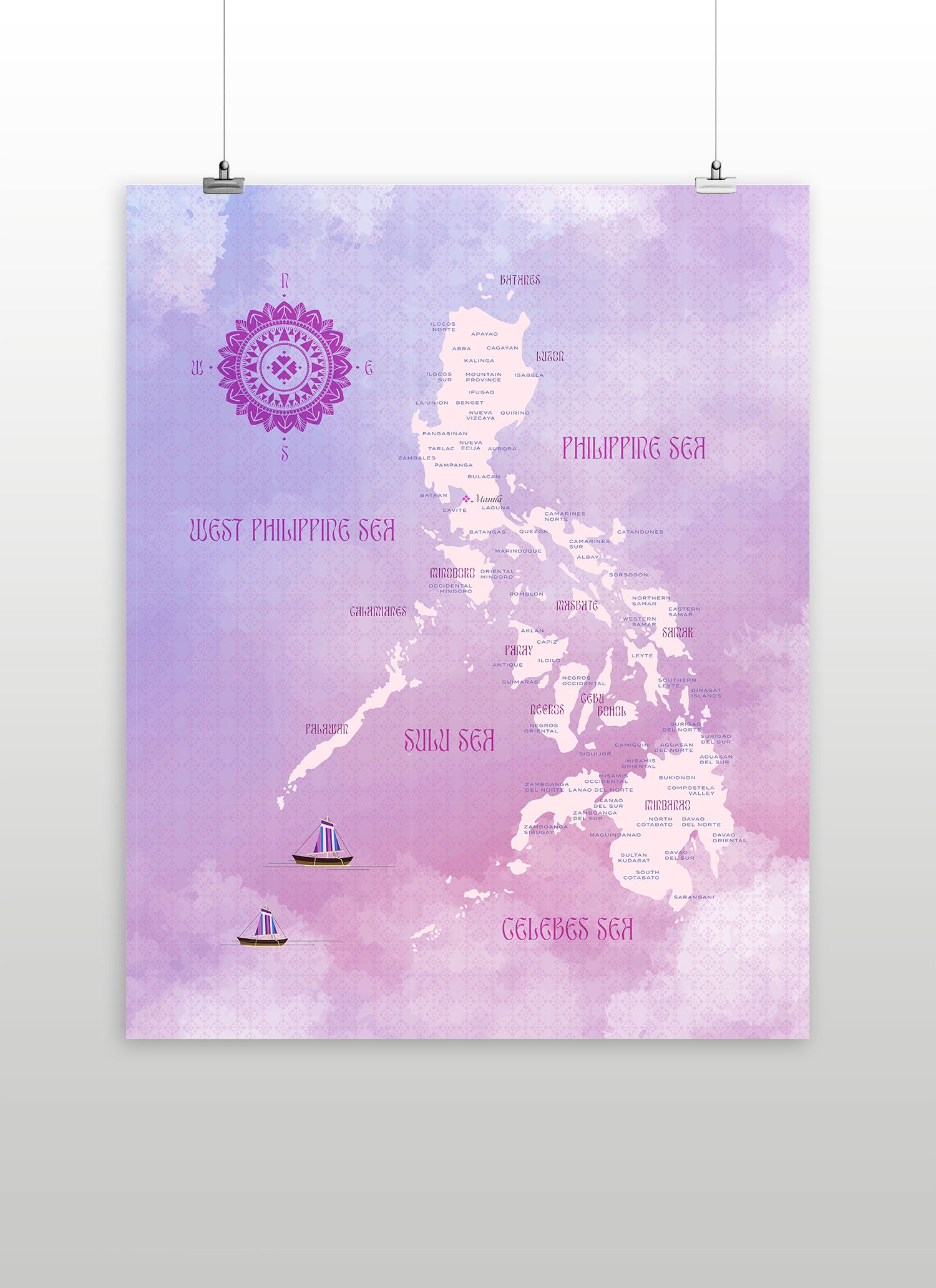 CMANGO Design Map of the Philippines, Ube, 16" x 20"