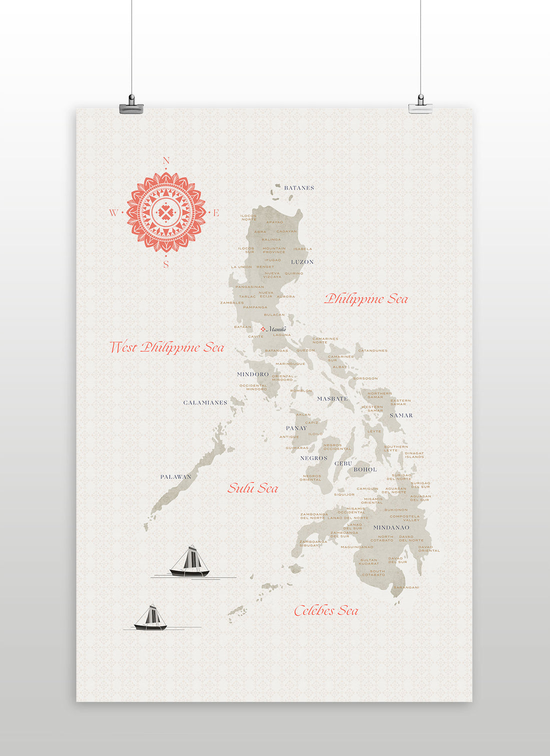 CMANGO Design Map of the Philippines, Coral, 24" x 36"