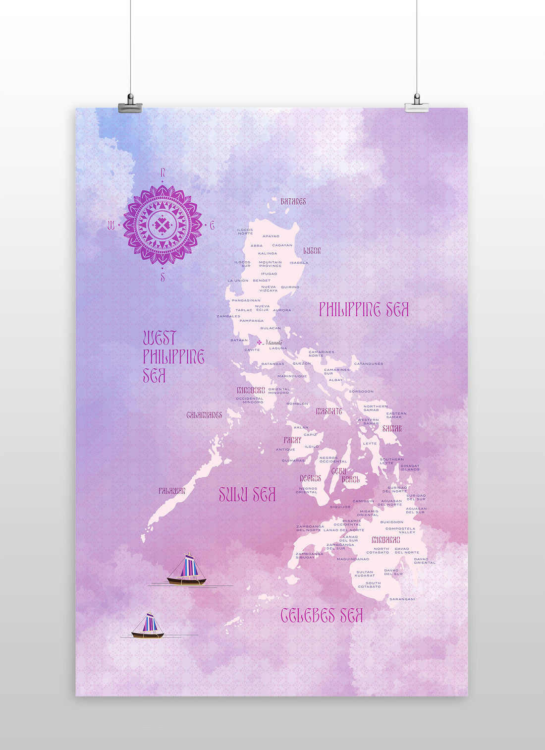 CMANGO Design Map of the Philippines, Ube, 24" x 36"