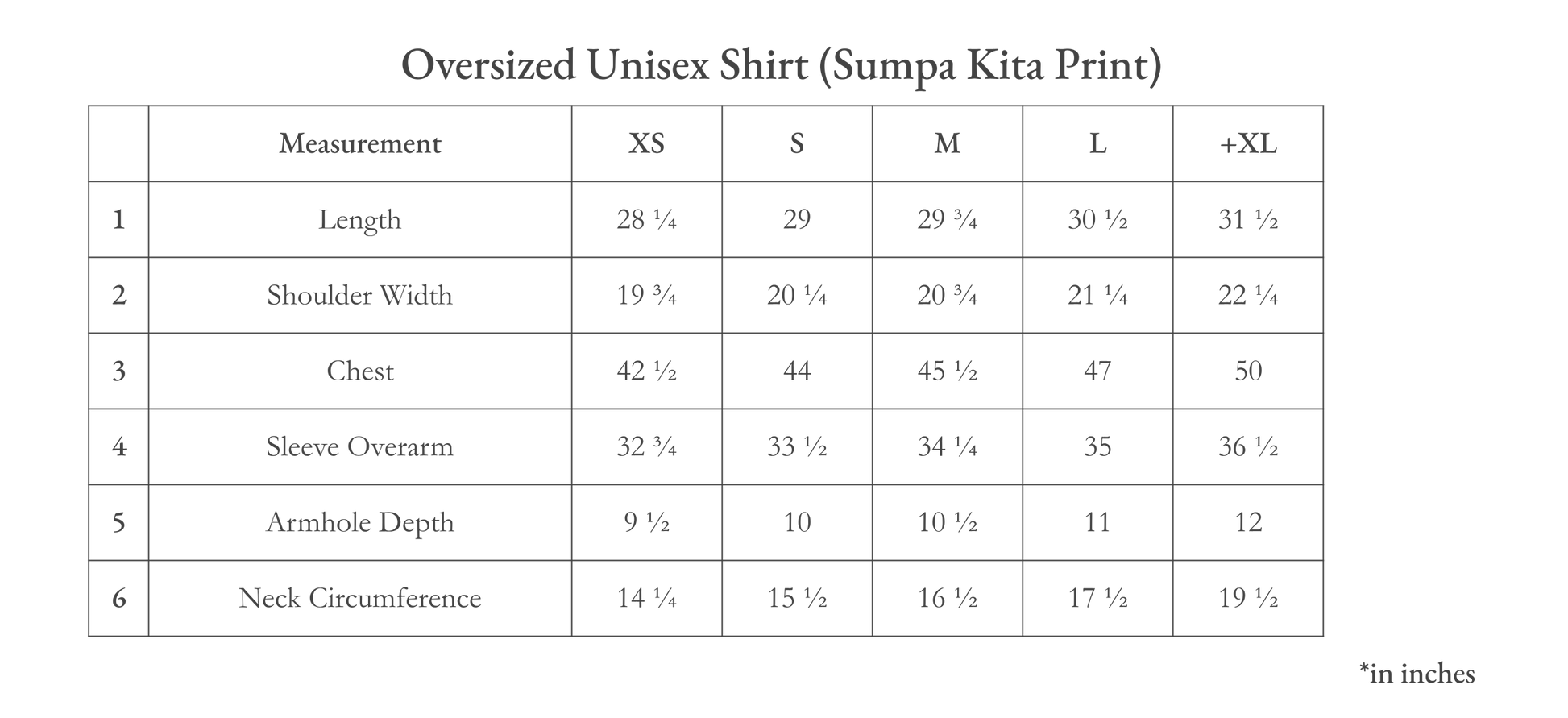 size chart