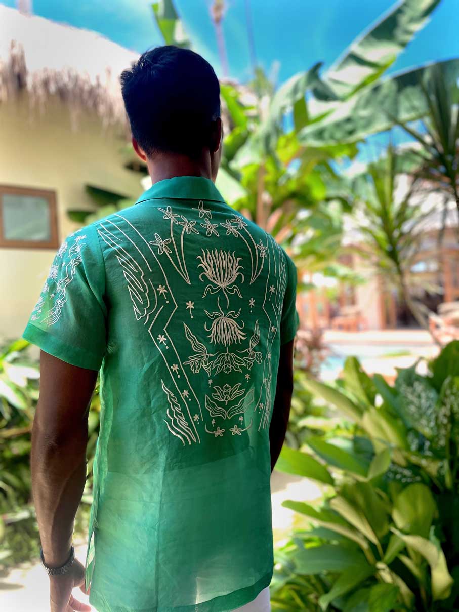 Unisex Art Deco Short Sleeved Barong (Jade)