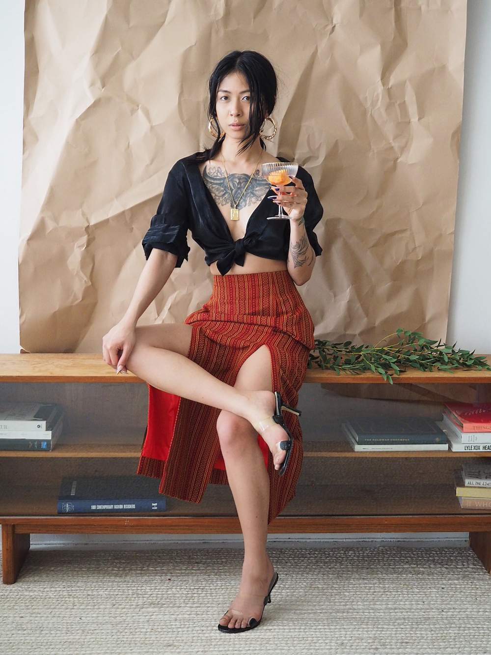 VINTA Handloomed Bahag Skirt, Kalinga-inspired weave, styled with black top