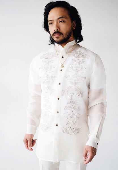 VINTA Filipino Deco Jusi Tunic Barong, Natural, front view