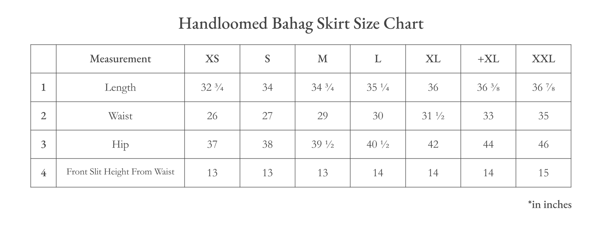 size chart